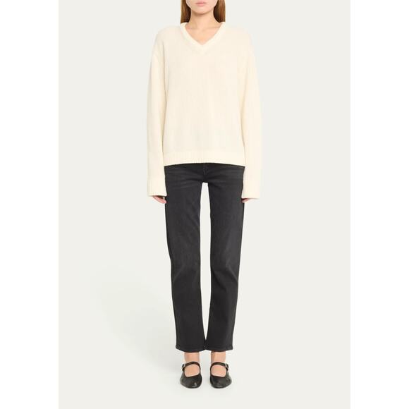 Kule Blythe Wool Cashmere V-Neck Cream Sweater Long Sleeve Cozy Warm Knit Medium - Picture 3 of 11
